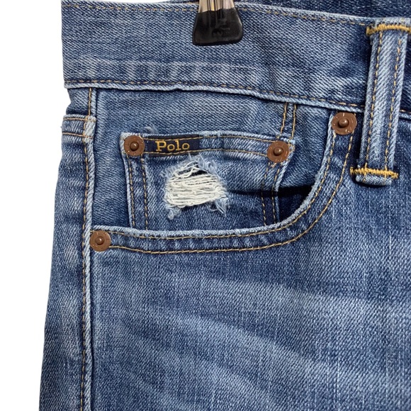 POLO RALPH LAUREN WAVERLY PATCHWORK STRAIGHT CROPPED BLUE DENIM JEANS - Picture 5 of 16